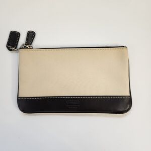 Tan Black Leatherware Gabardine Small Pouch 7.5" X 4.25" Green Interior **See